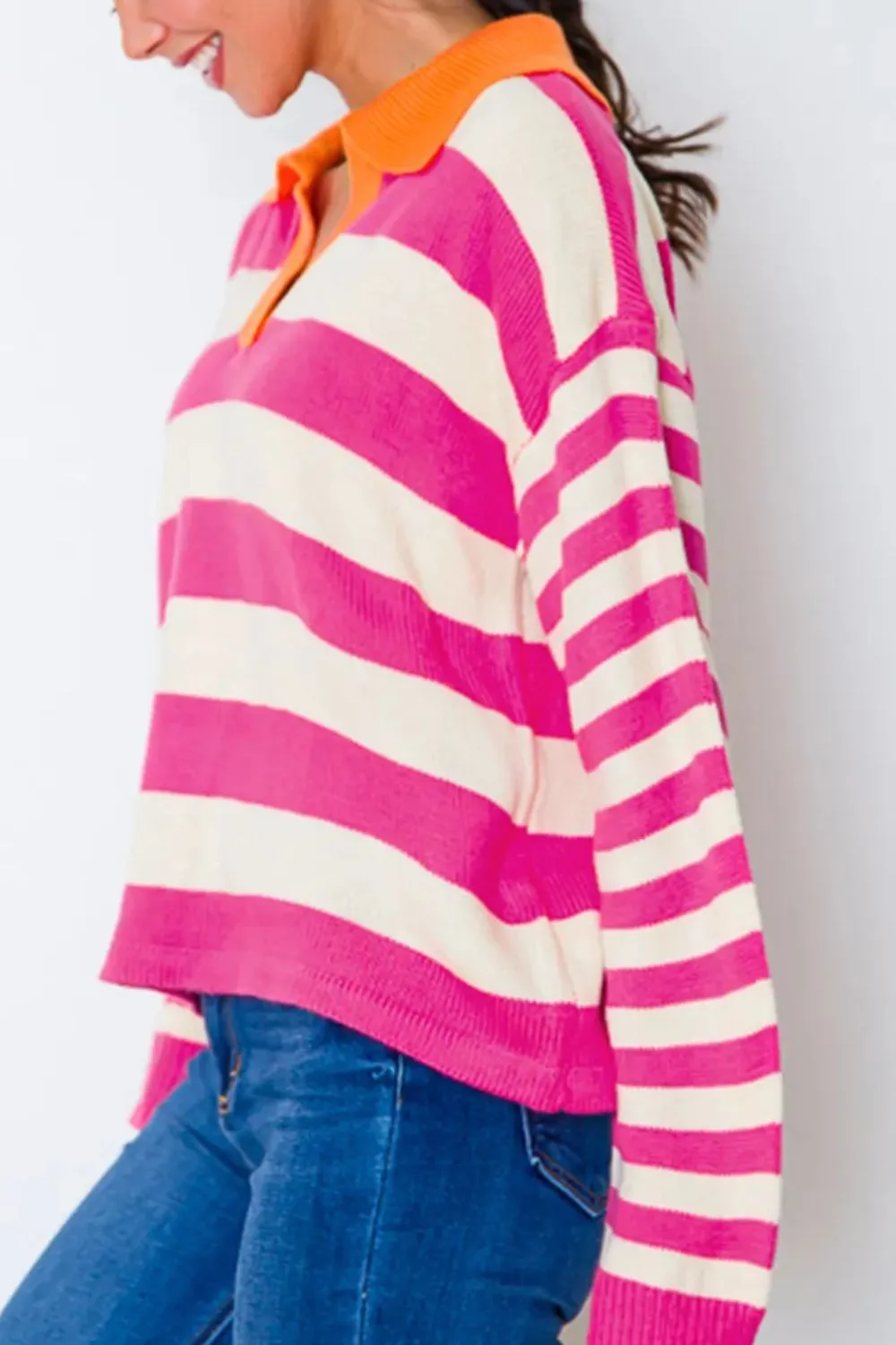 Contrast Stripes Johnny Collar Long Sleeve Sweater sold by Charming Charlie product image thumbnail 2