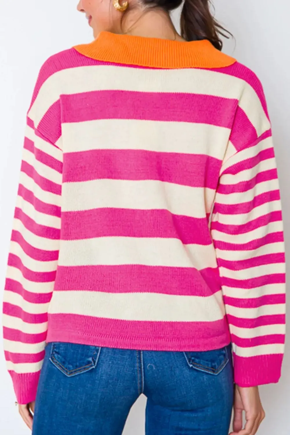 Contrast Stripes Johnny Collar Long Sleeve Sweater sold by Charming Charlie product image thumbnail 3