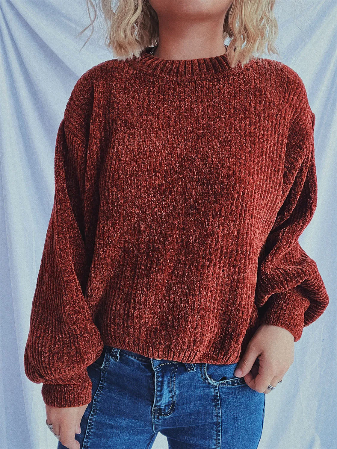 Round Neck Dropped Shoulder Long Sleeve Sweater sold by Charming Charlie product image thumbnail 5