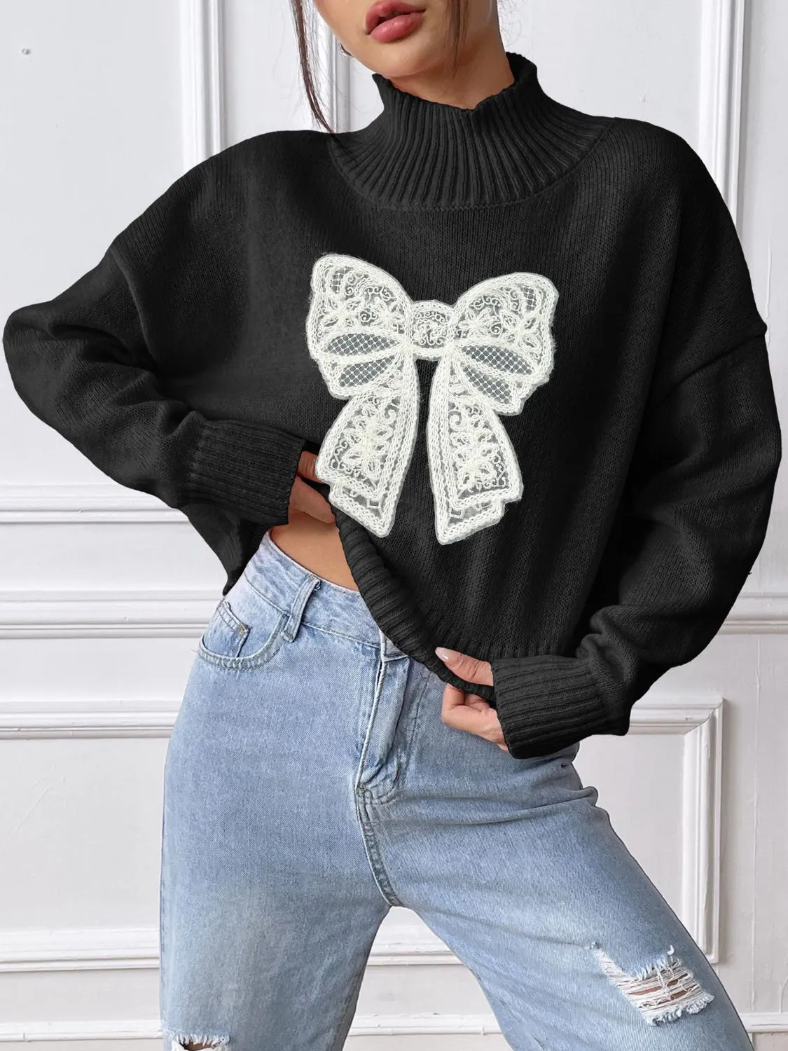Bow Turtleneck Long Sleeve Sweater sold by Charming Charlie product image thumbnail 2