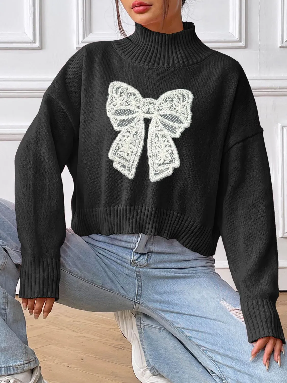 Bow Turtleneck Long Sleeve Sweater sold by Charming Charlie product image thumbnail 3