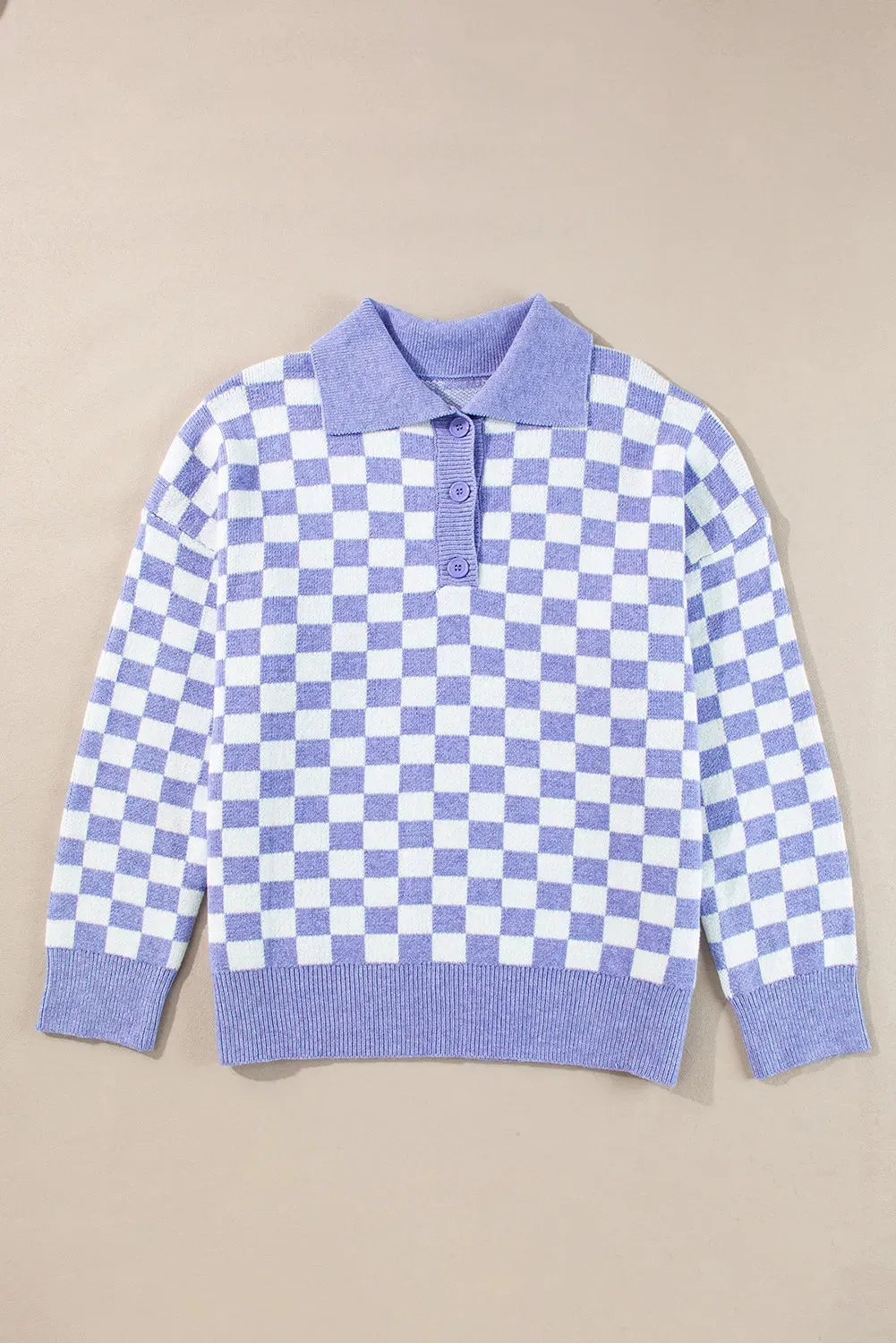 Plus Size Checkered Collared Neck Long Sleeve Sweater sold by Charming Charlie product image thumbnail 2