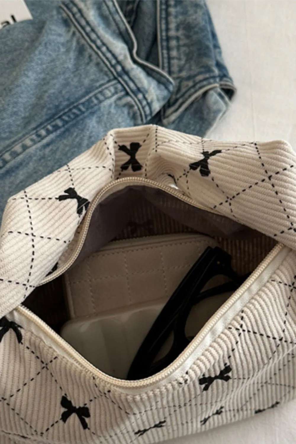 Corduroy Quilted Bow Handbag sold by Charming Charlie product image thumbnail 2