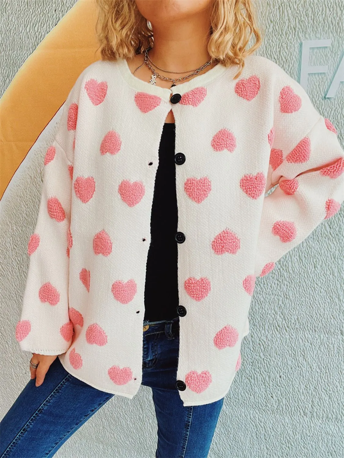 Heart Button Up Long Sleeve Cardigan sold by Charming Charlie product image thumbnail 3