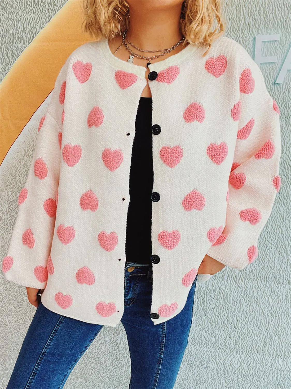 Heart Button Up Long Sleeve Cardigan sold by Charming Charlie product image thumbnail 4