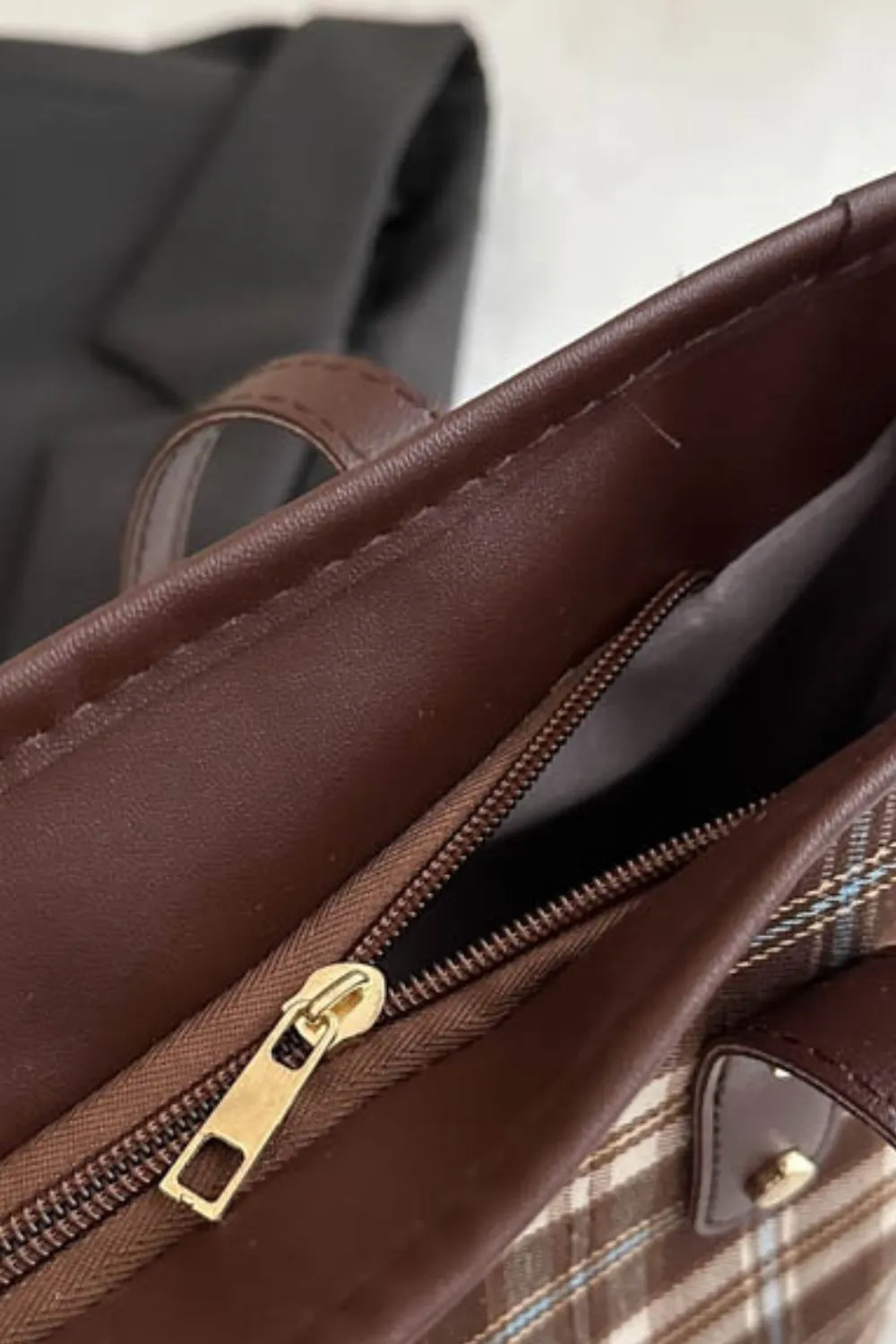 Plaid PU Leather Tote Bag sold by Charming Charlie product image thumbnail 3