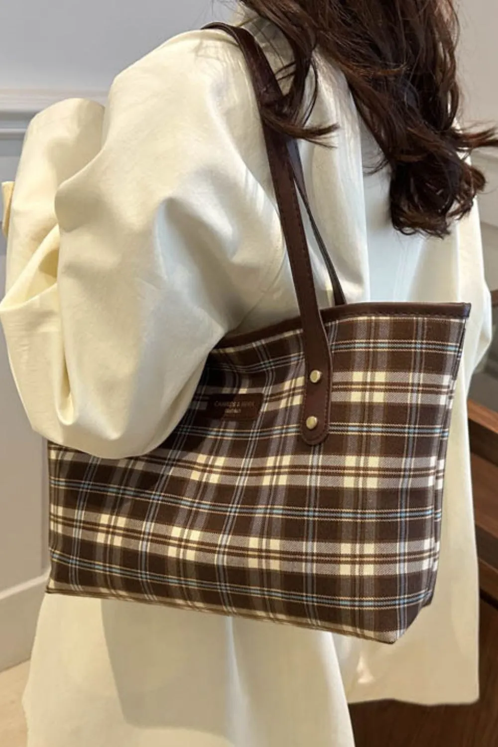 Plaid PU Leather Tote Bag sold by Charming Charlie product image thumbnail 4