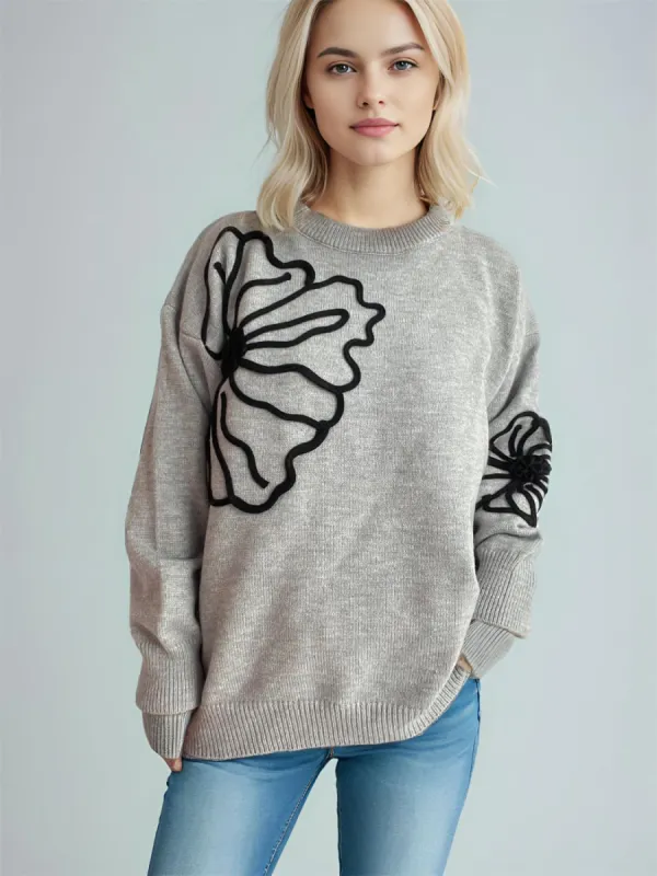 Flower Round Neck Long Sleeve Sweater sold by Charming Charlie