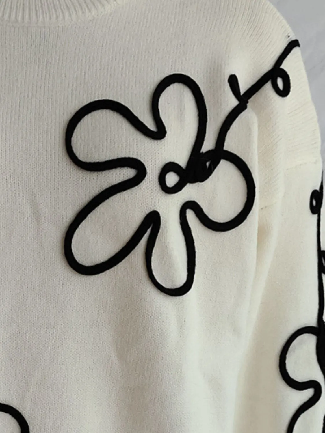 Flower Round Neck Long Sleeve Sweater sold by Charming Charlie product image thumbnail 3