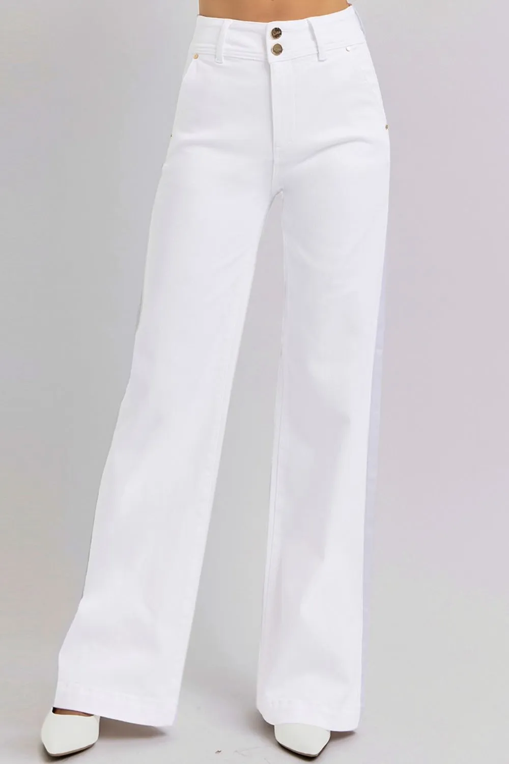 RISEN Full Size Tummy Control Double Button Wide Leg Jeans sold by Charming Charlie