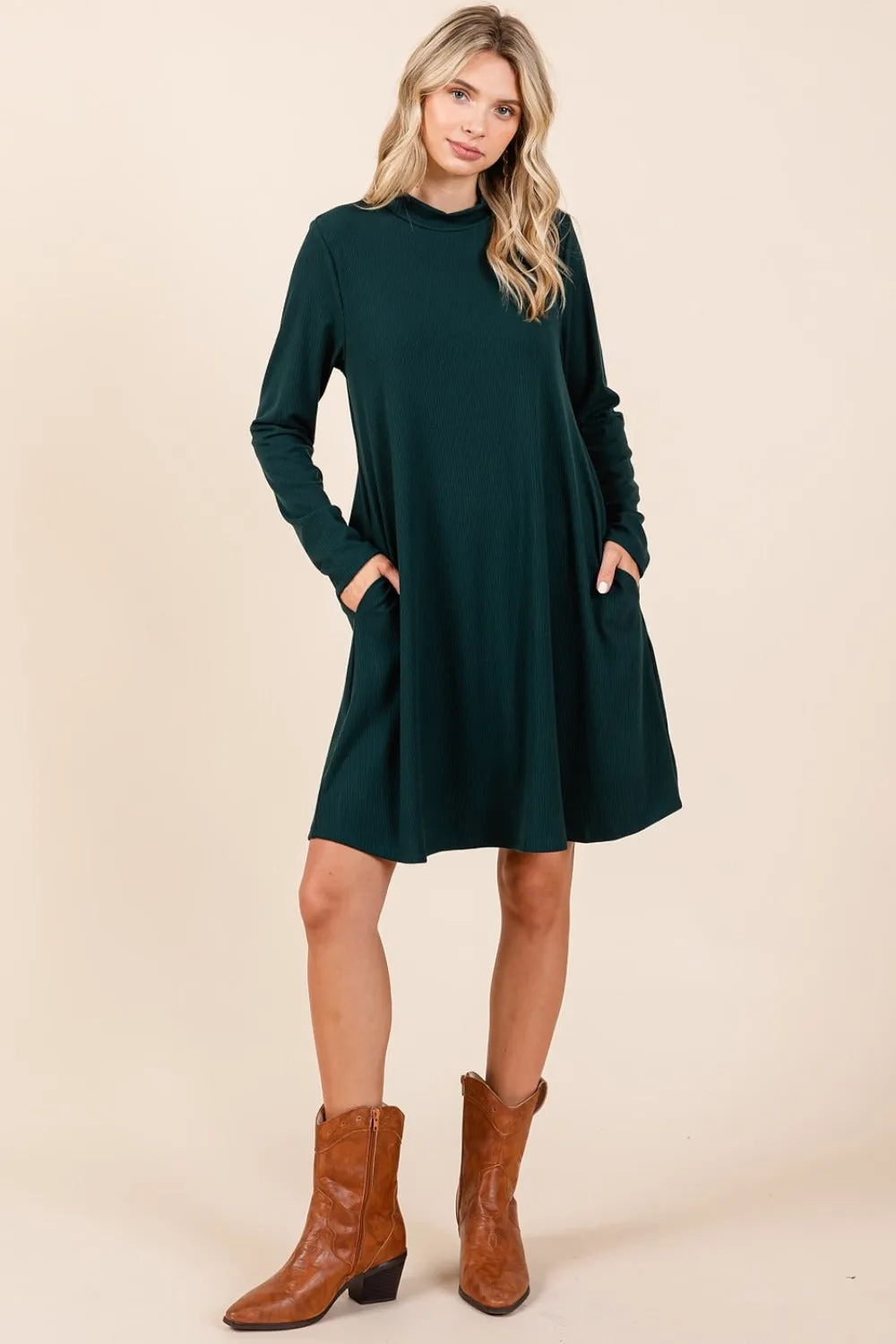 Mittoshop Mock Neck Long Sleeve Dress with Pockets sold by Charming Charlie product image thumbnail 5