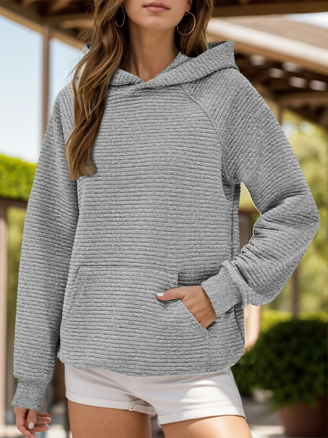 Kangaroo Pocket Long Sleeve Hoodie sold by Charming Charlie