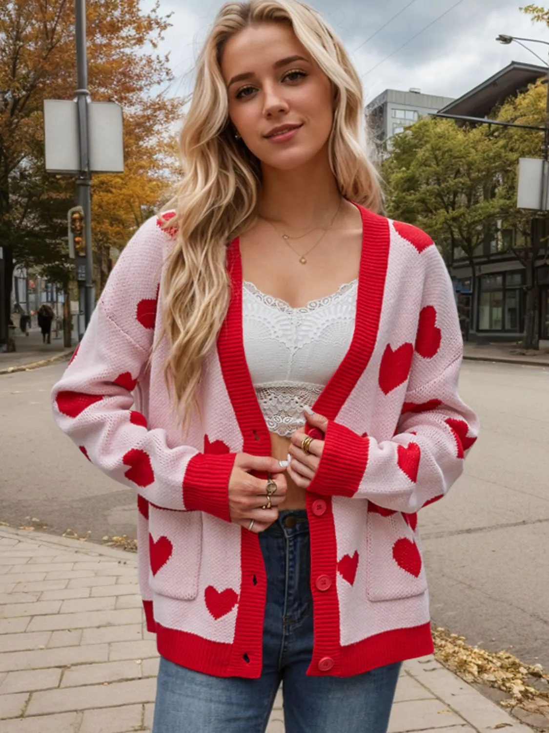 Heart Button Up Dropped Shoulder Long Sleeve Cardigan sold by Charming Charlie product image thumbnail 4