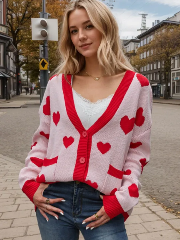 Heart Button Up Dropped Shoulder Long Sleeve Cardigan sold by Charming Charlie