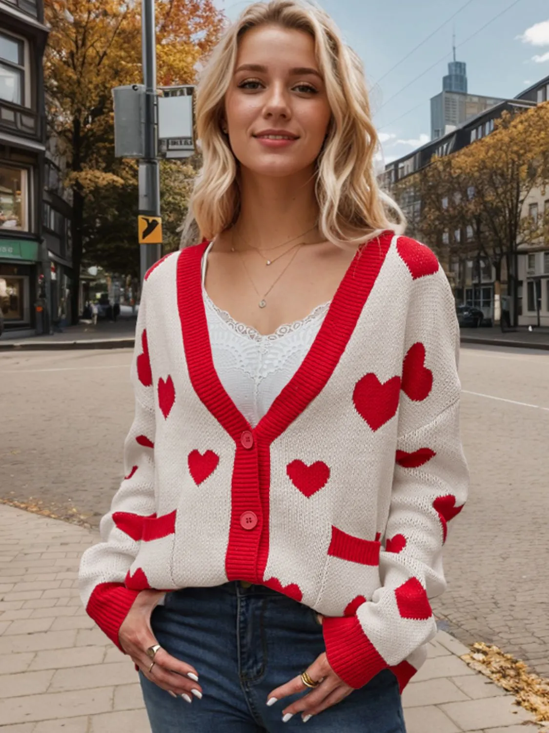 Heart Button Up Dropped Shoulder Long Sleeve Cardigan sold by Charming Charlie product image thumbnail 5