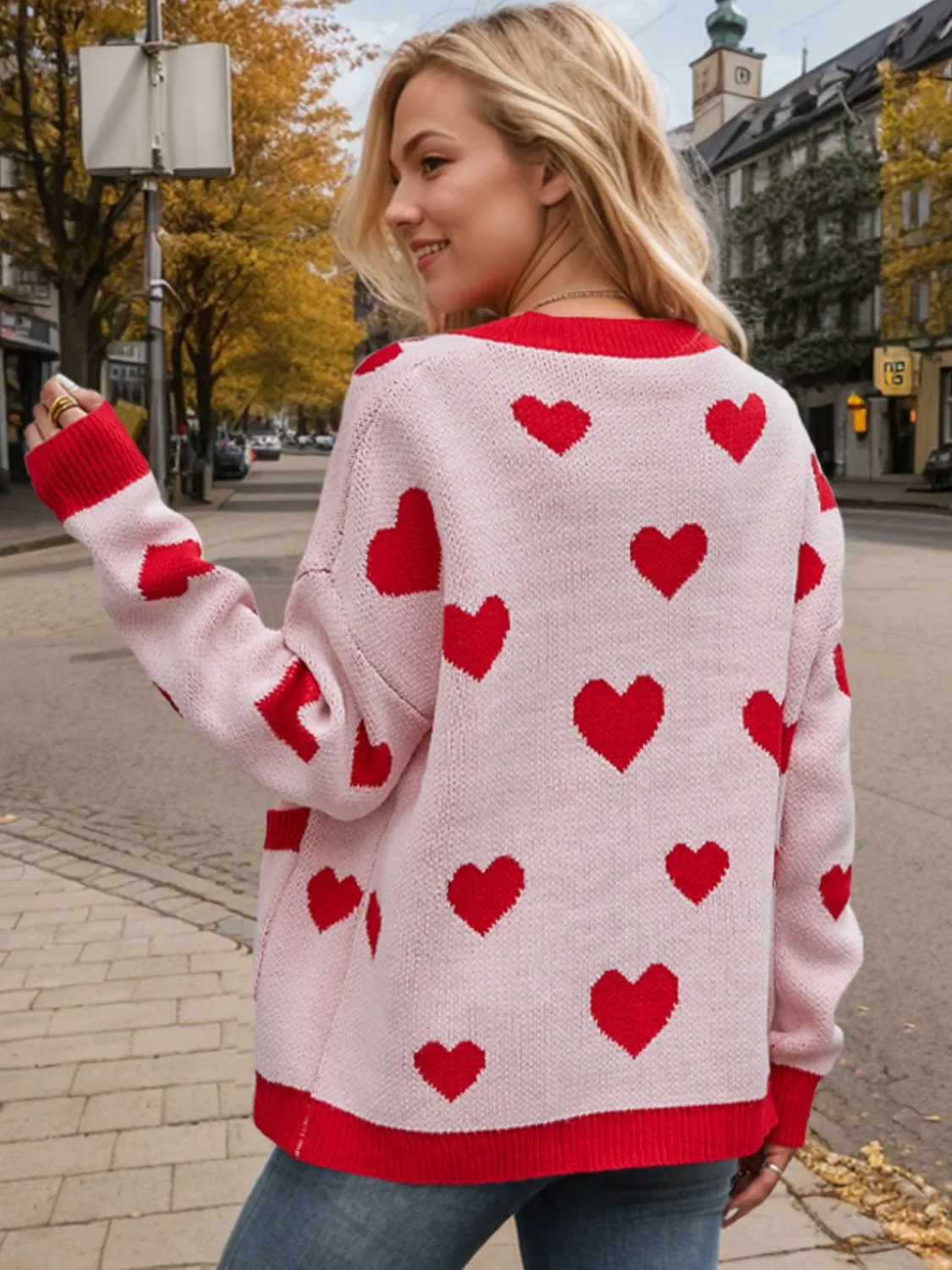 Heart Button Up Dropped Shoulder Long Sleeve Cardigan sold by Charming Charlie product image thumbnail 2