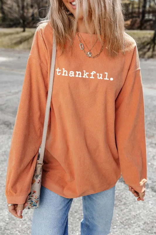 THANKFUL Round Neck Long Sleeve Sweatshirt sold by Charming Charlie