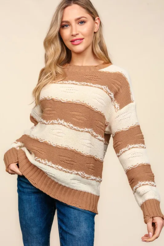Haptics Striped Contrast Distressed Sweater sold by Charming Charlie