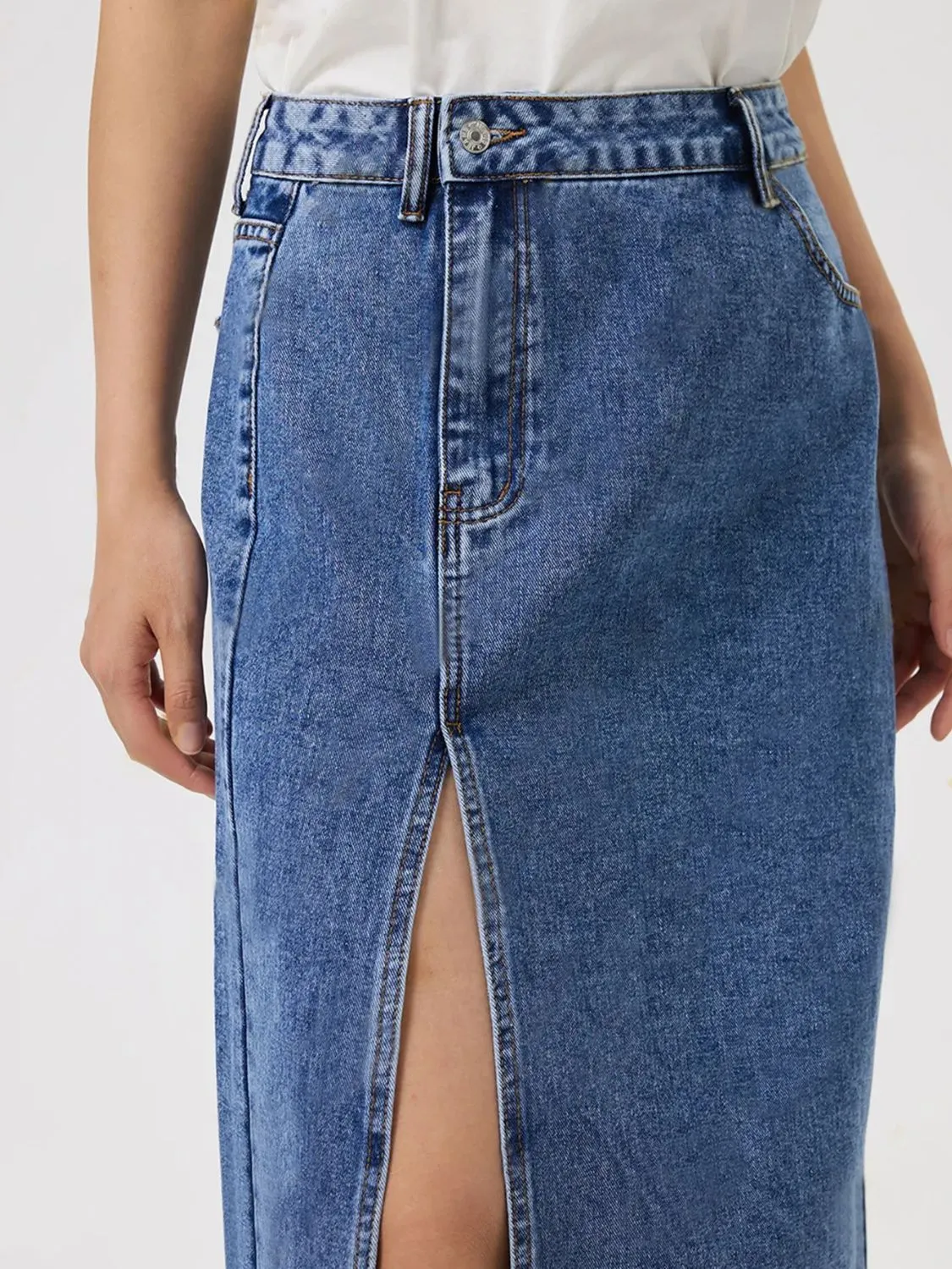 Slit Midi Denim Skirt with Pockets sold by Charming Charlie product image thumbnail 2