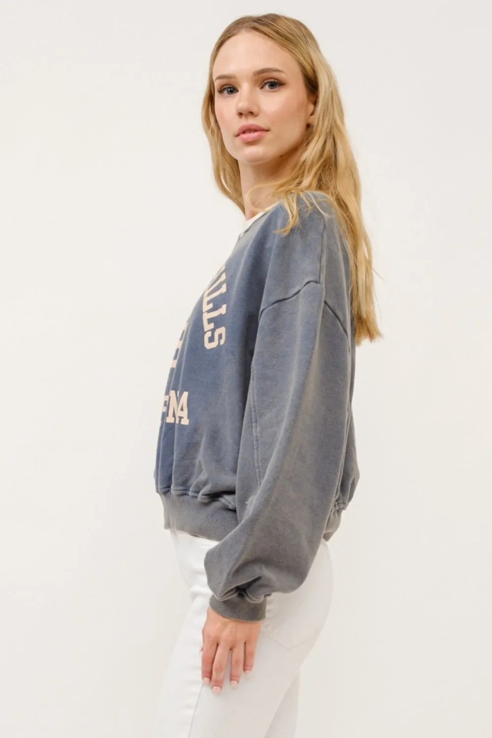 And The Why BEVERLY HILLS 92 CALIFORNIA Contrast Crop Sweatshirt sold by Charming Charlie product image thumbnail 3