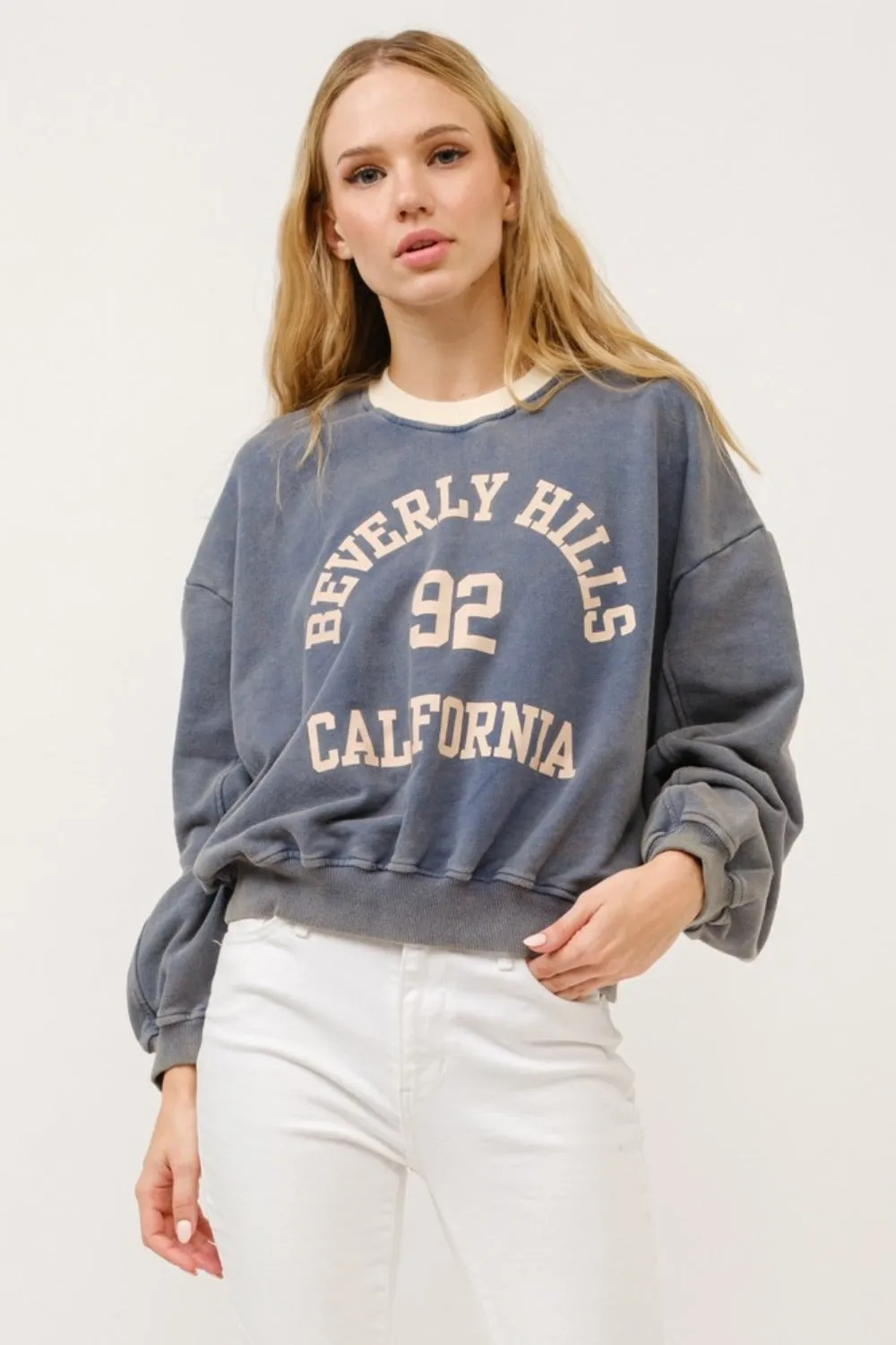 And The Why BEVERLY HILLS 92 CALIFORNIA Contrast Crop Sweatshirt sold by Charming Charlie