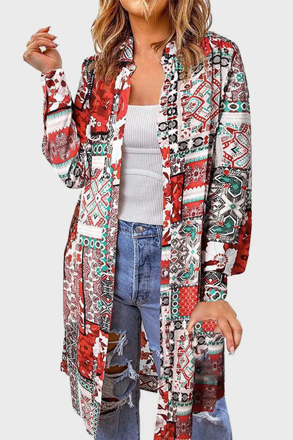 Printed Button Up Long Sleeve Cardigan sold by Charming Charlie product image thumbnail 4