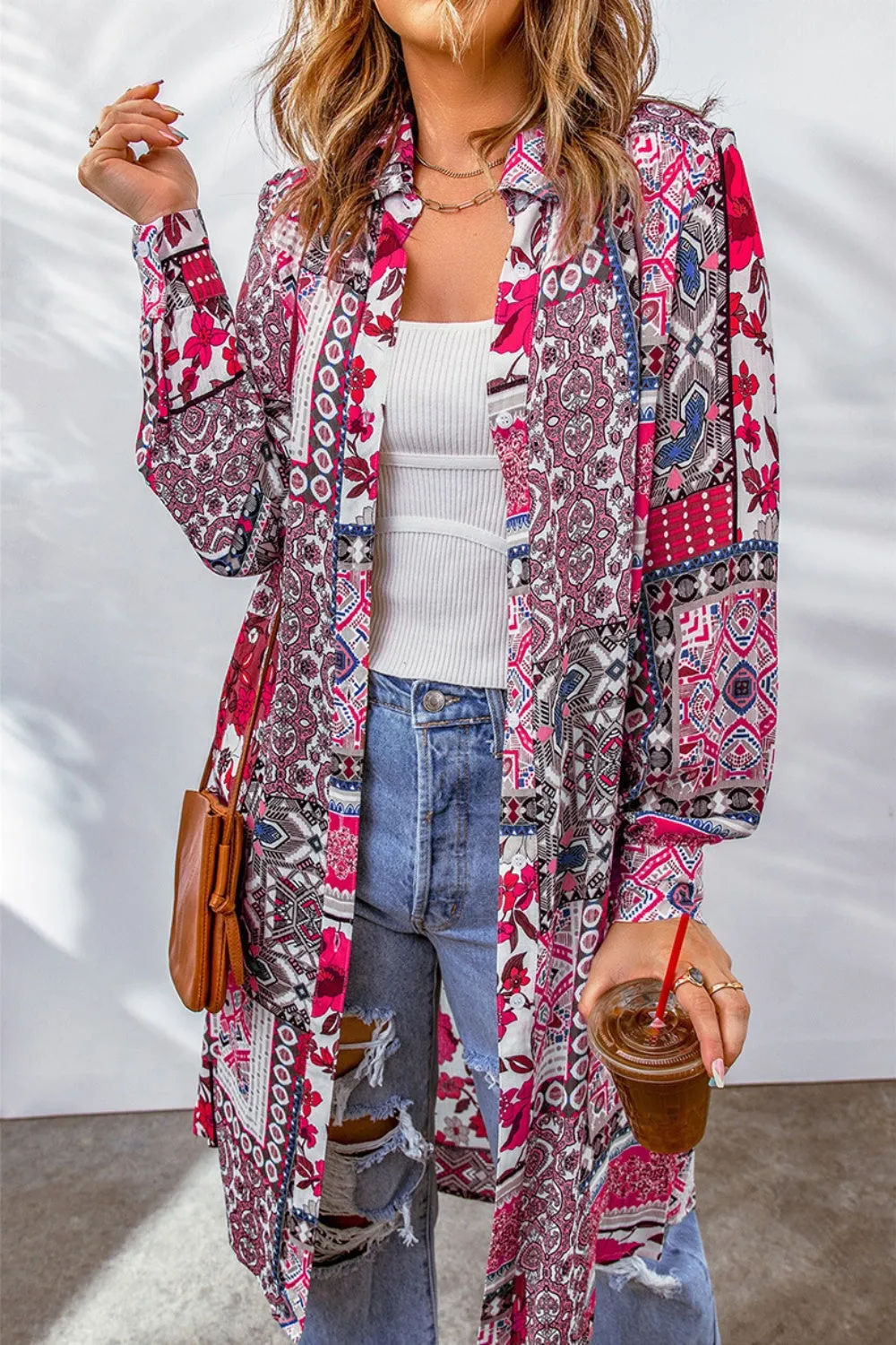 Printed Button Up Long Sleeve Cardigan sold by Charming Charlie