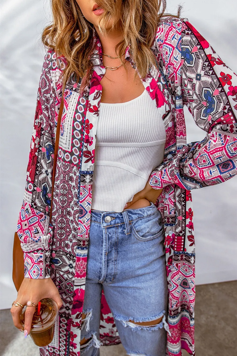 Printed Button Up Long Sleeve Cardigan sold by Charming Charlie product image thumbnail 3