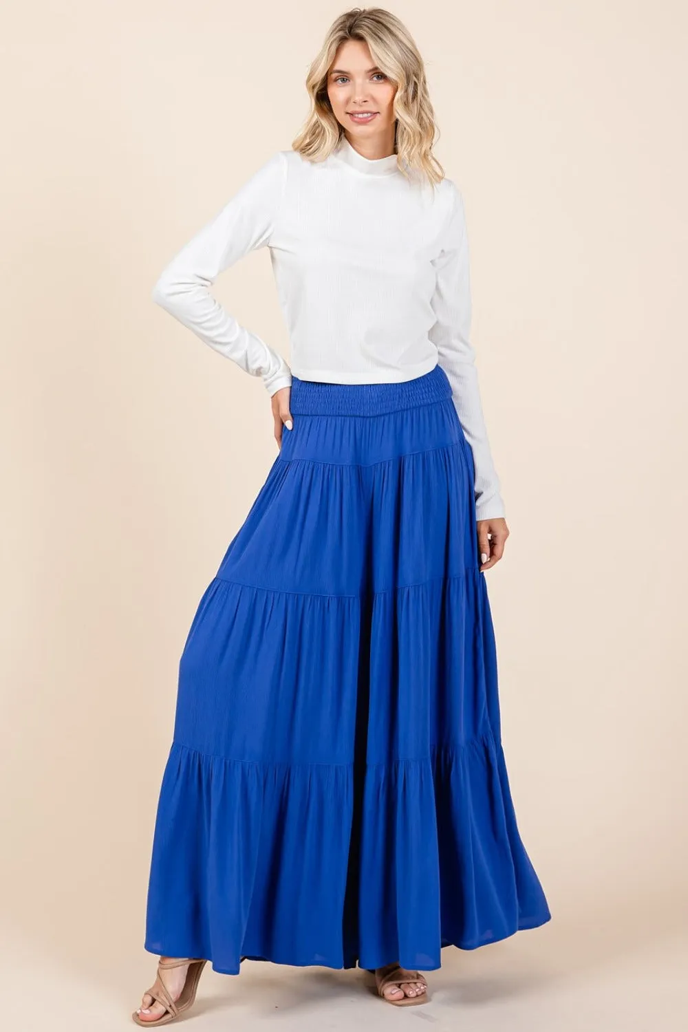 Mittoshop Tier Detail Smocked Elastic Waist Wide Leg Pants sold by Charming Charlie