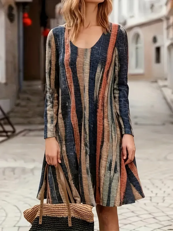 Full Size Contrast Stripes Long Sleeve Mini Dress sold by Charming Charlie