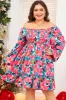 Plus Size Smocked Floral Square Neck Balloon Sleeve Dress sold by Charming Charlie