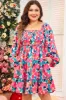 Plus Size Smocked Floral Square Neck Balloon Sleeve Dress sold by Charming Charlie