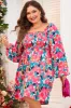 Plus Size Smocked Floral Square Neck Balloon Sleeve Dress sold by Charming Charlie