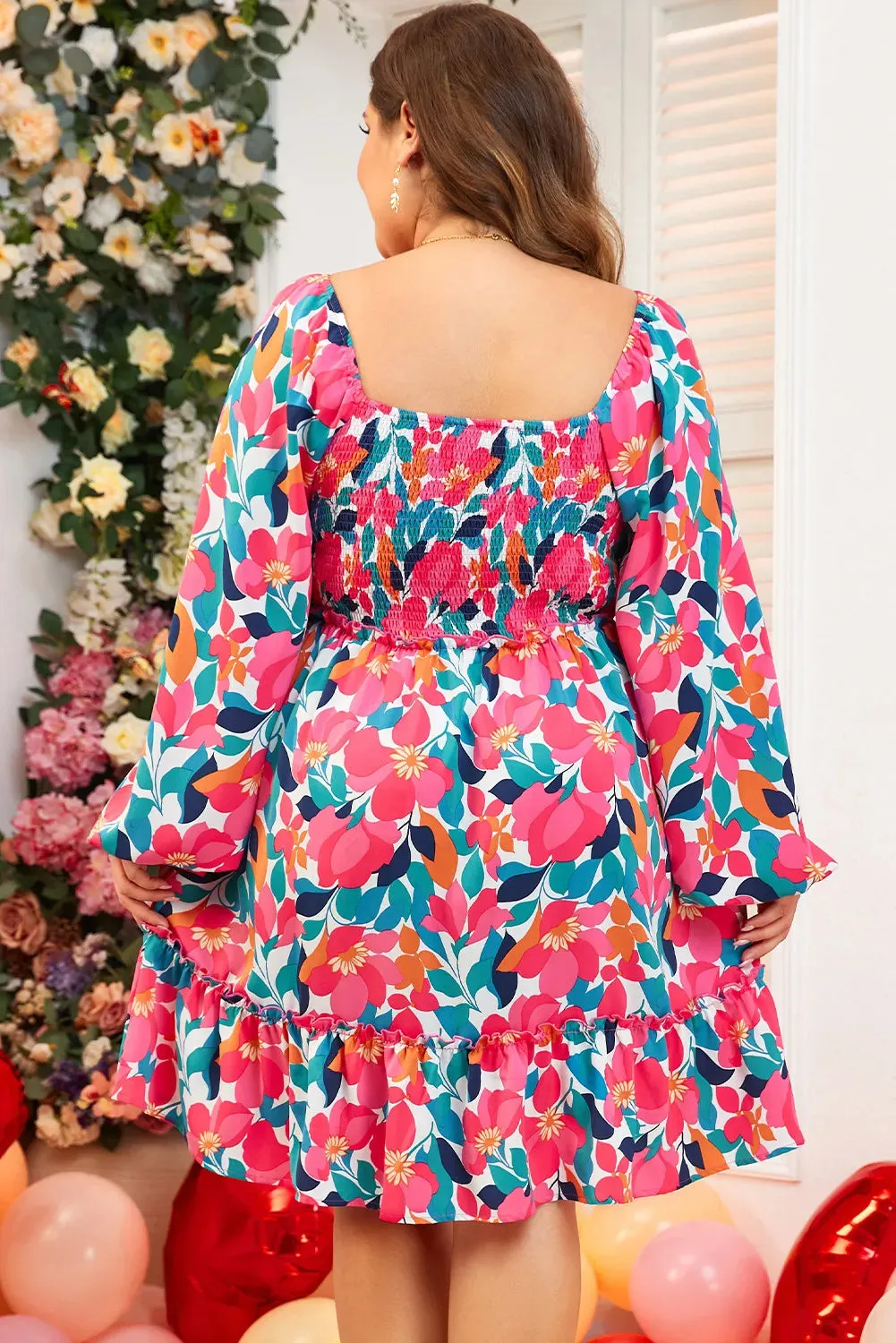 Plus Size Smocked Floral Square Neck Balloon Sleeve Dress sold by Charming Charlie product image thumbnail 2