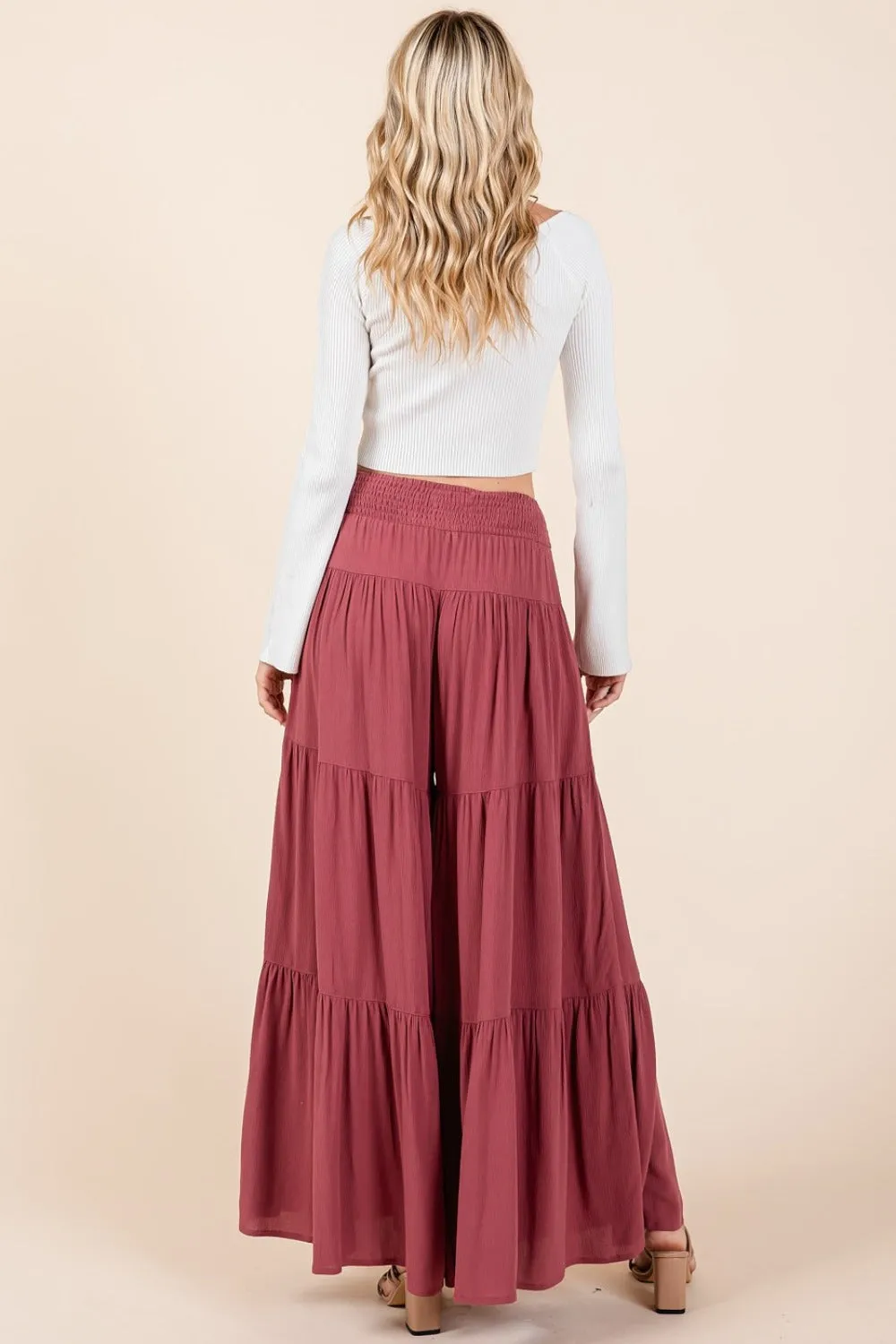 Mittoshop Tier Detail Smocked Elastic Waist Wide Leg Pants sold by Charming Charlie product image thumbnail 2