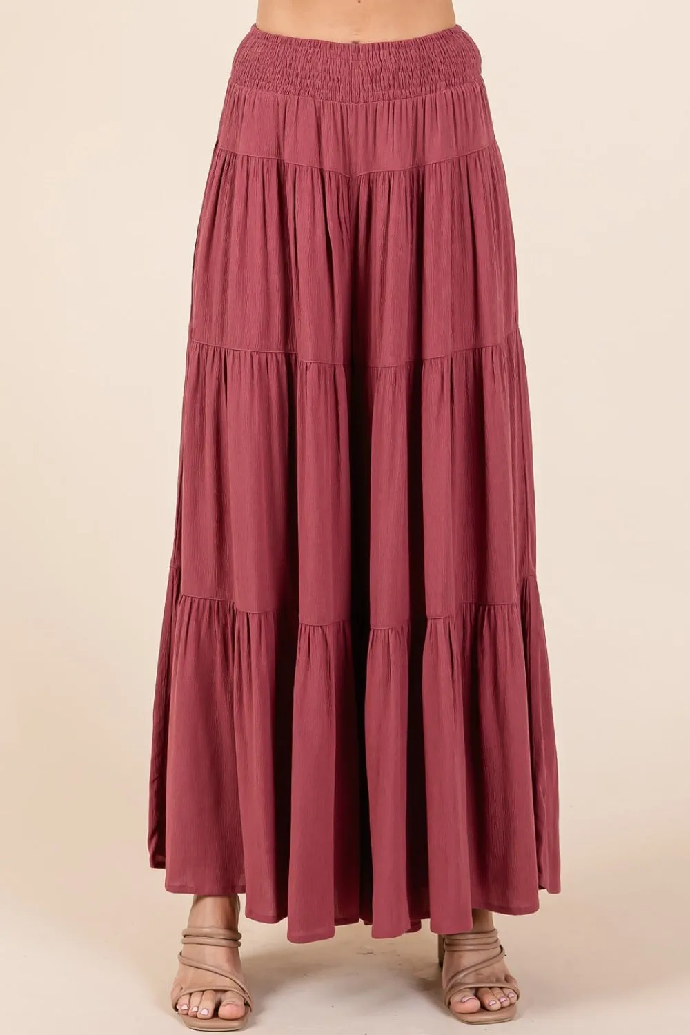 Mittoshop Tier Detail Smocked Elastic Waist Wide Leg Pants sold by Charming Charlie product image thumbnail 3
