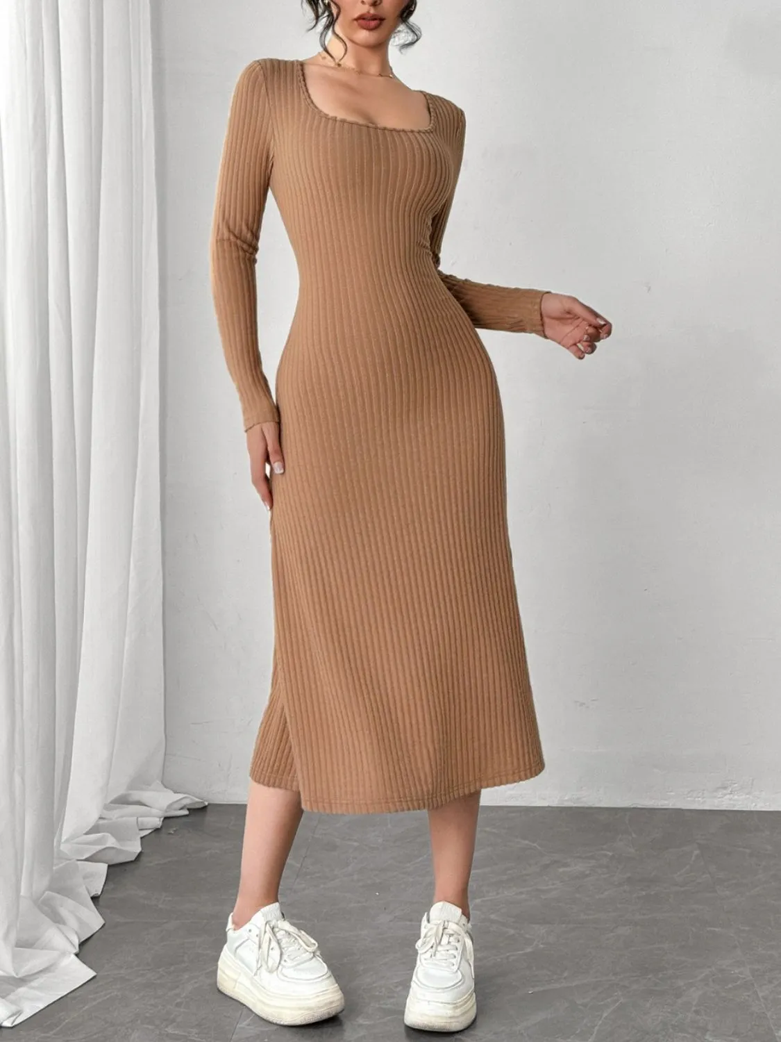 Square Neck Long Sleeve Midi Wrap Dress sold by Charming Charlie product image thumbnail 4