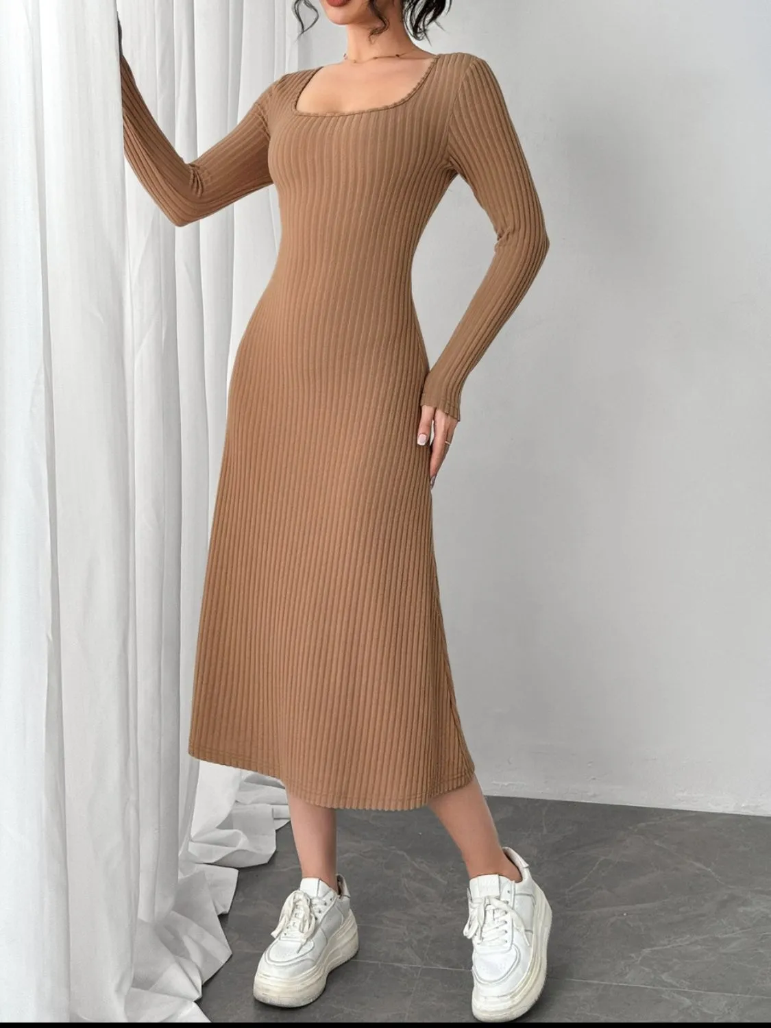 Square Neck Long Sleeve Midi Wrap Dress sold by Charming Charlie product image thumbnail 5