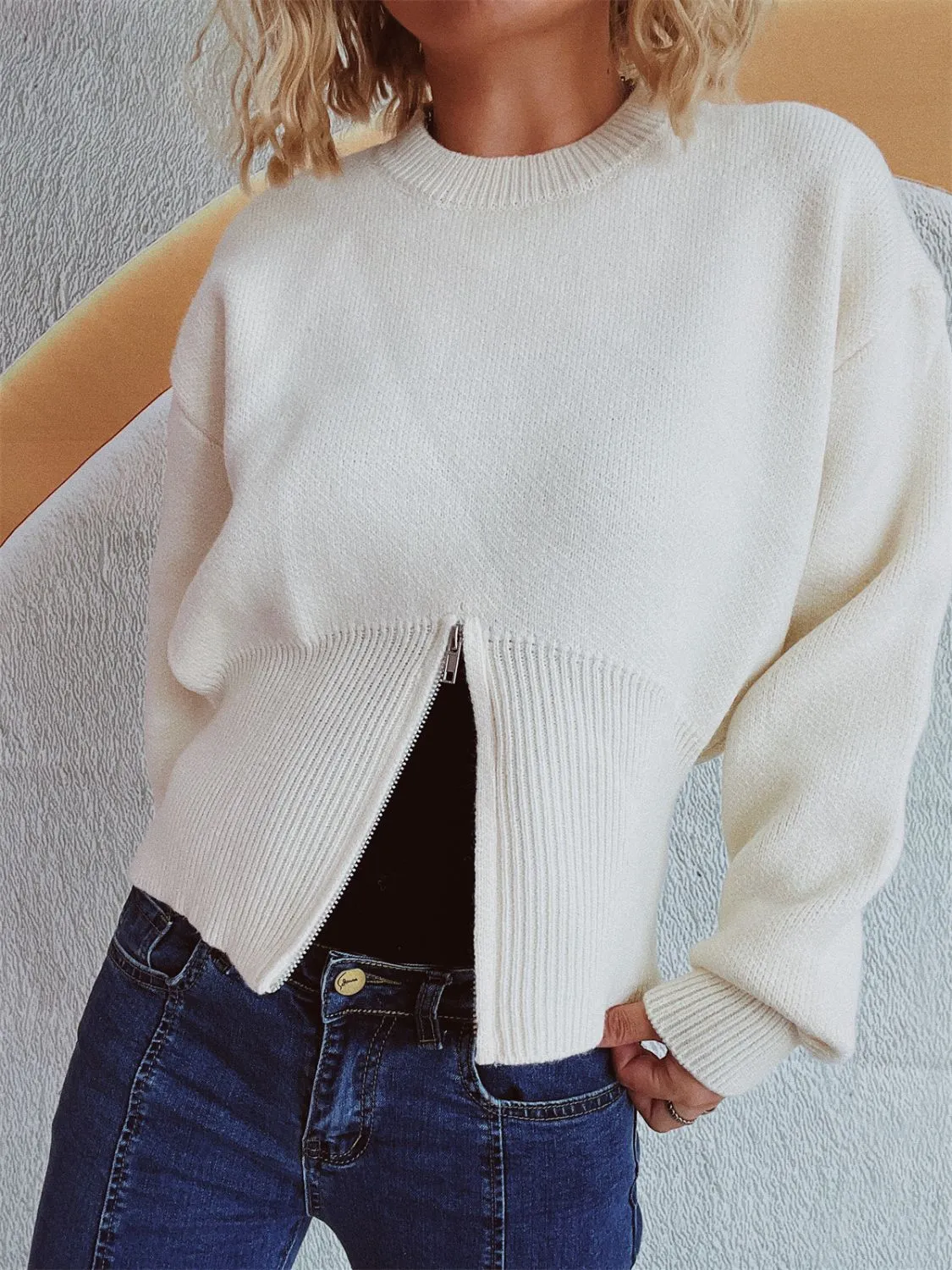 Round Neck Half Zip Long Sleeve Sweater sold by Charming Charlie product image thumbnail 5