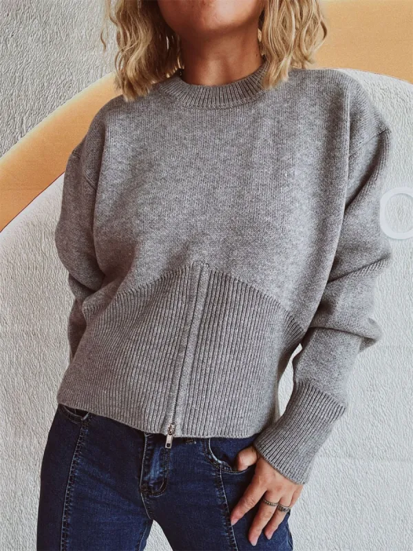 Round Neck Half Zip Long Sleeve Sweater sold by Charming Charlie