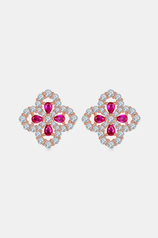 925 Sterling Silver Lab-Grown Ruby Flower Shape Stud Earrings sold by Charming Charlie