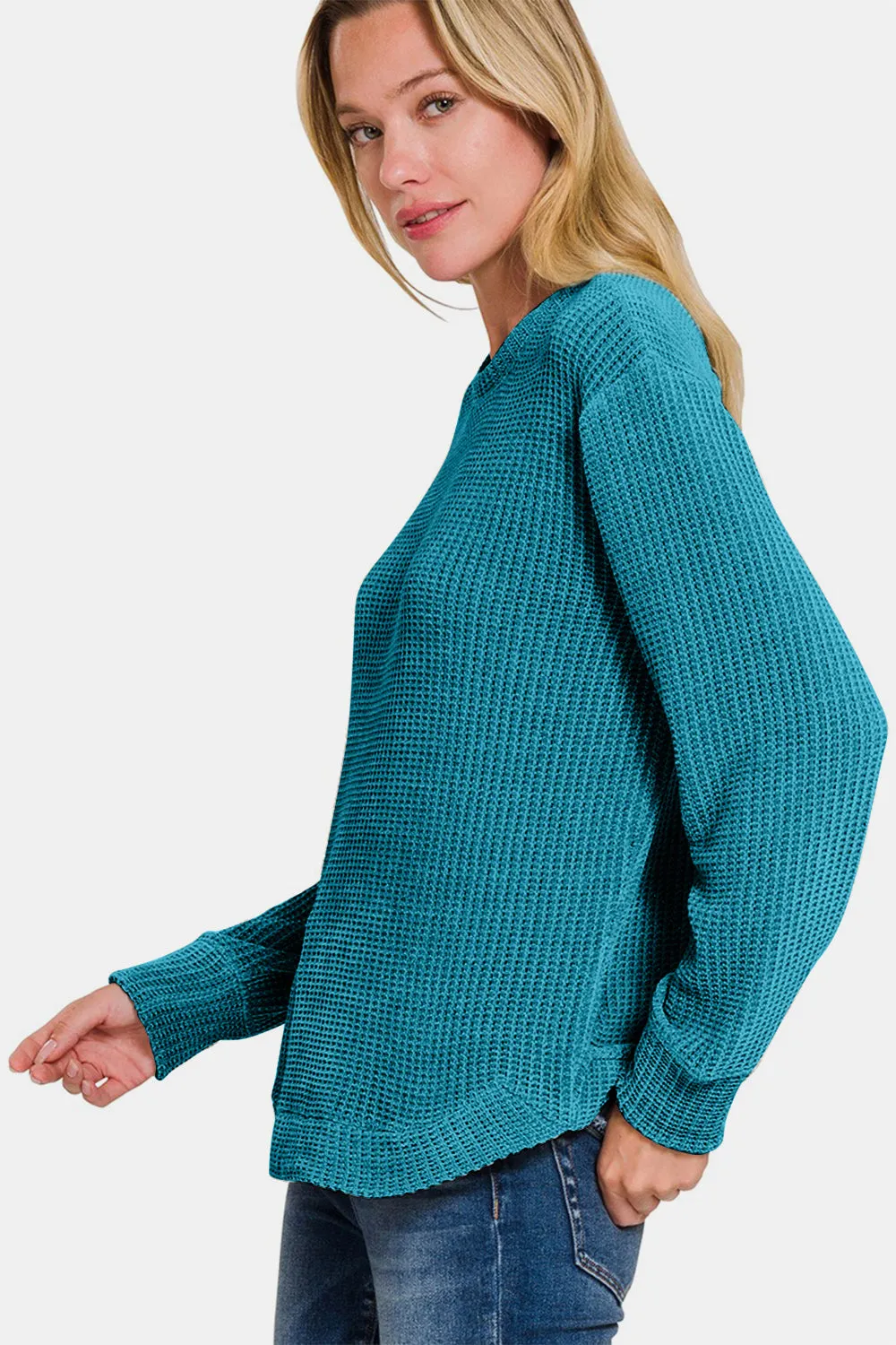 Zenana Chenille Waffle Round Neck Sweater sold by Charming Charlie product image thumbnail 3