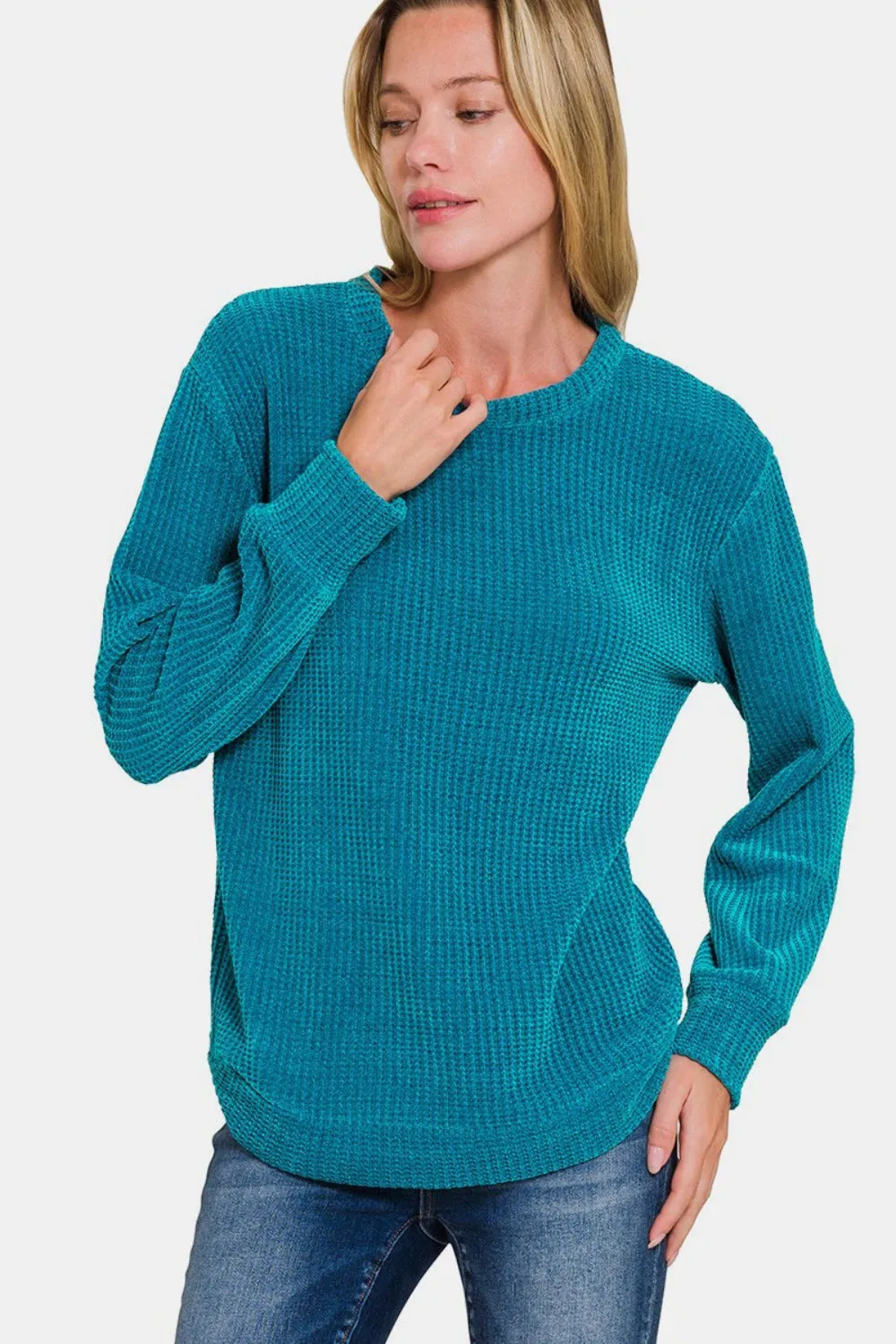 Zenana Chenille Waffle Round Neck Sweater sold by Charming Charlie