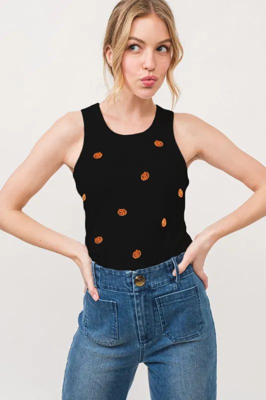 And The Why Jack O' Lantern Embroidered Ribbed Tank sold by Charming Charlie