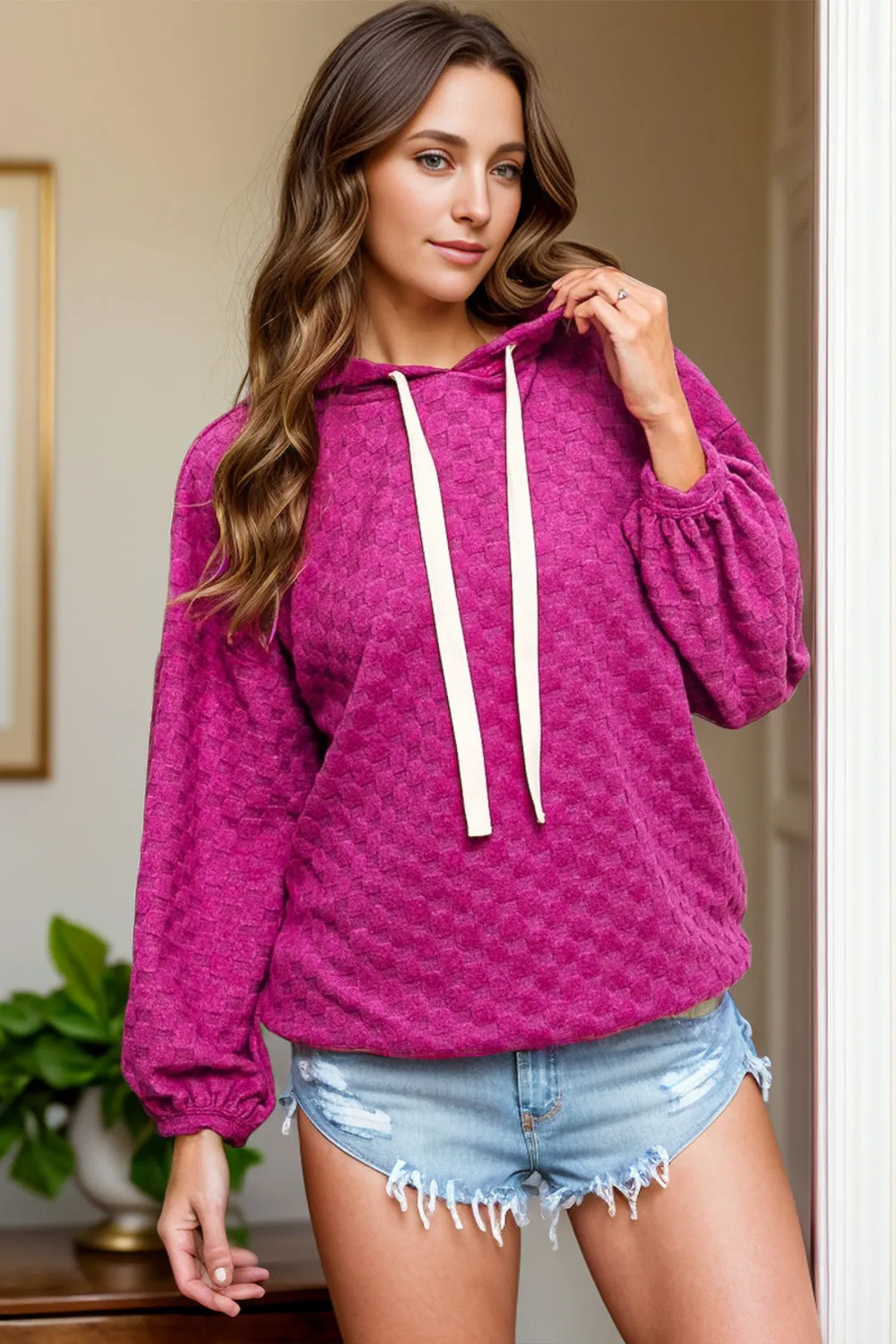 Drawstring Dropped Shoulder Long Sleeve Hoodie sold by Charming Charlie