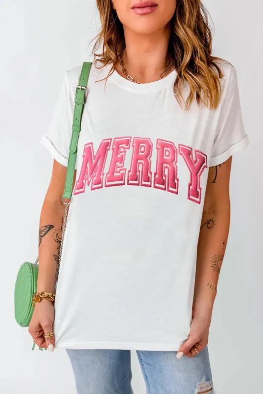 MERRY Round Neck Short Sleeve T-Shirt sold by Charming Charlie