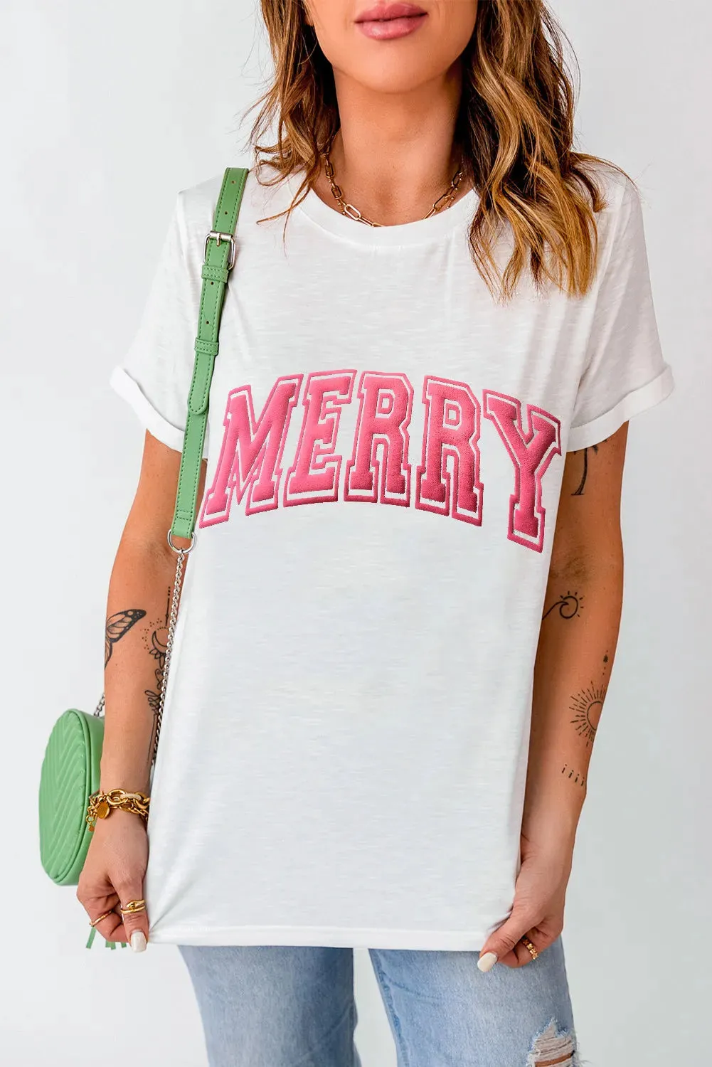 MERRY Round Neck Short Sleeve T-Shirt sold by Charming Charlie