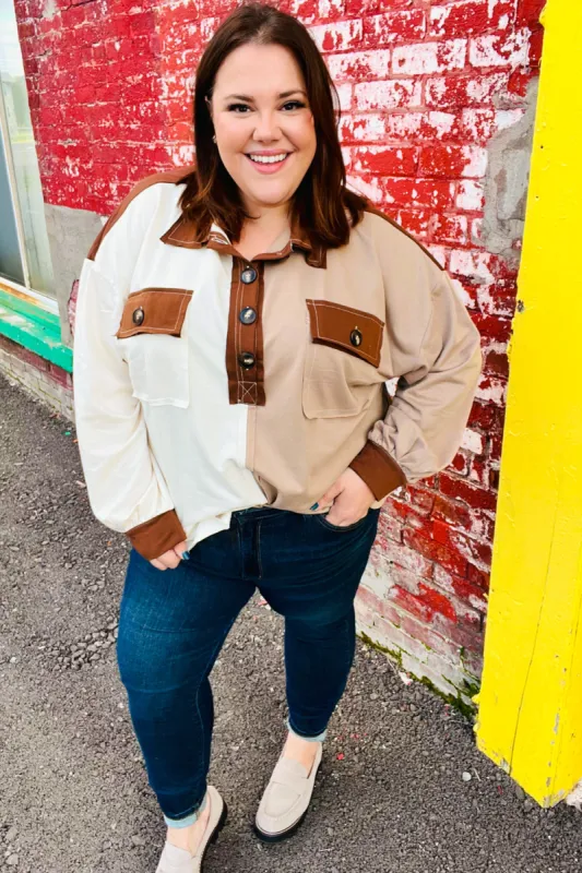 Sepia Ivory & Taupe Color Block Button Down Pullover sold by Charming Charlie