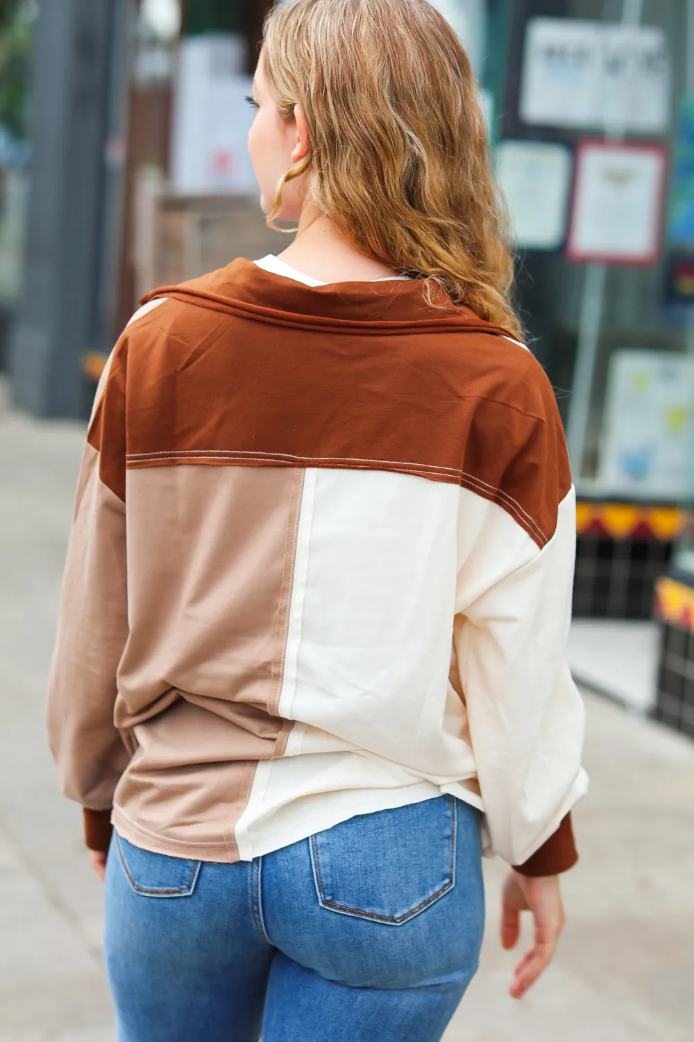 Sepia Ivory & Taupe Color Block Button Down Pullover sold by Charming Charlie product image thumbnail 4