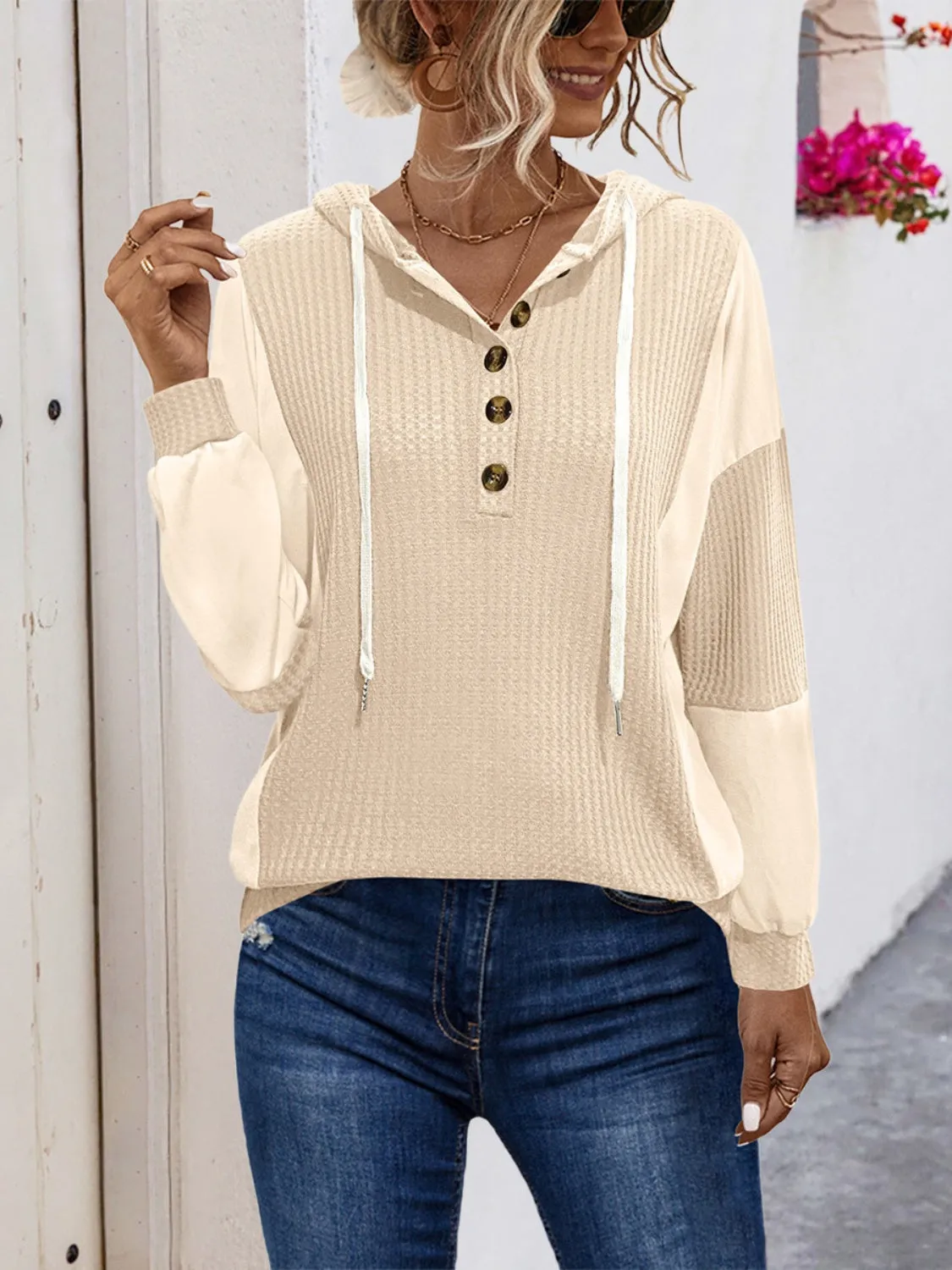 Drawstring Contrast Long Sleeve Hoodie sold by Charming Charlie product image thumbnail 5